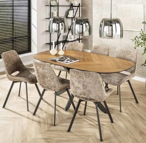 4er Set Stuhl Basi | drehbar | Chenille-Stoff | champagne