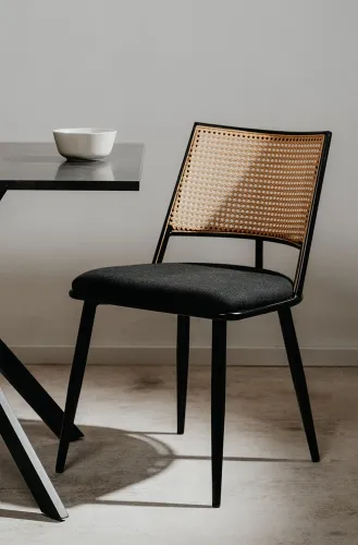 4er Set Stuhl Schiller Schwarz / Rattangeflecht