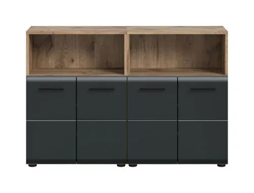 Bad Kommode Ice 3a | 2-teilig | Nox Oak / schwarz matt