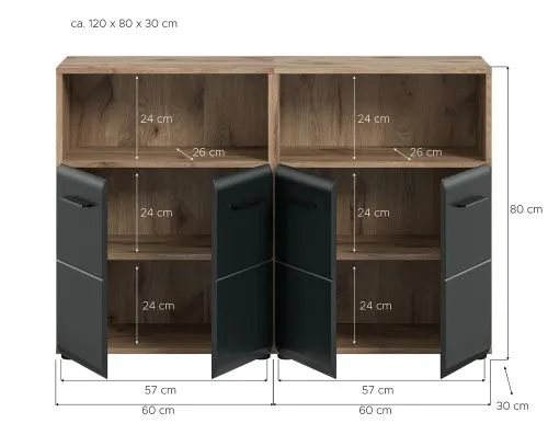 Bad Kommode Ice 3a | 2-teilig | Nox Oak / schwarz matt