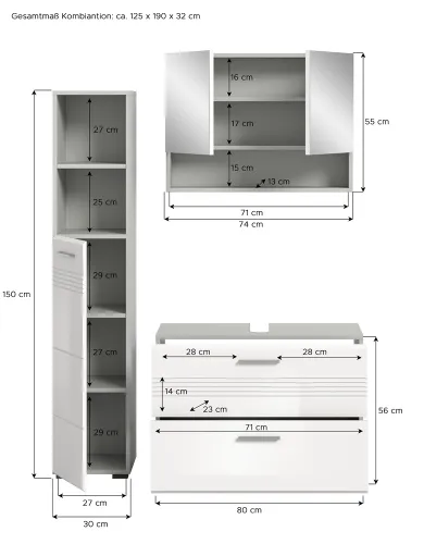 Bad Set Copa 2 | 3-teilig | hellgrau / weiß Hochglanz