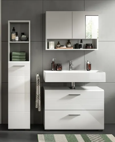 Bad Set Copa 2 | 3-teilig | hellgrau / weiß Hochglanz ohne Aufsatzleuchte