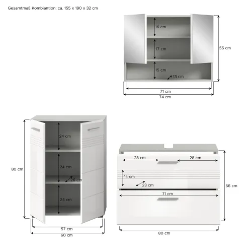 Bad Set Copa 3 | 3-teilig | hellgrau / weiß Hochglanz
