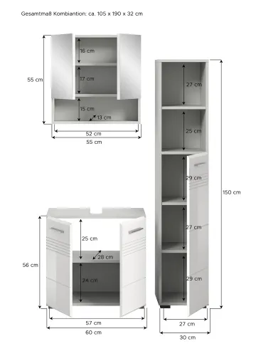 Bad Set Copa 5 | 3-teilig | hellgrau / weiß Hochglanz