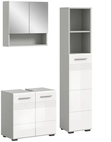 Bad Set Copa 5 | 3-teilig | hellgrau / weiß Hochglanz mit Aufsatzleuchte