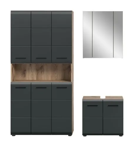 Bad Set Ice 10 | 3-teilig | Nox Oak / schwarz matt ohne
