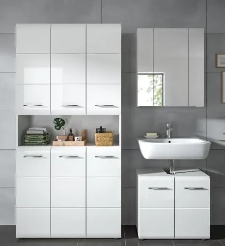 Bad Set Ice 10 | 3-teilig | weiß / weiß Hochglanz ohne Badaufsatzleuchte