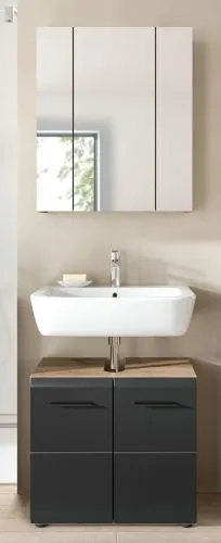 Bad Set Ice 2 | 2-teilig | Nox Oak / schwarz matt mit Aufsatzleuchte