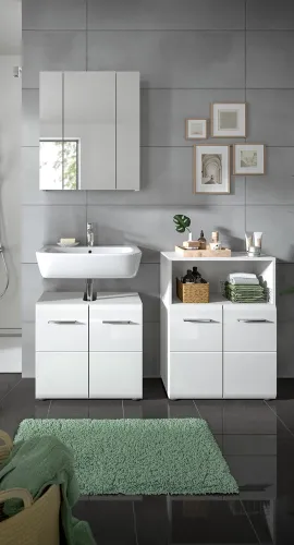 Bad Set Ice 2 | 2-teilig | weiß / weiß Hochglanz | mit Aufsatzleuchte