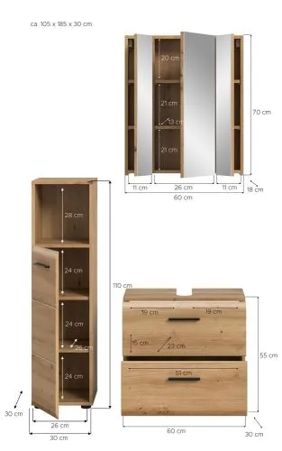 Bad Set Ice 2 | 3-teilig | Artisan Oak ohne