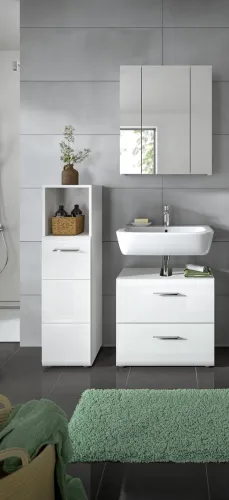 Bad Set Ice 2 | 3-teilig | weiß / weiß Hochglanz | mit Badaufsatzleuchte