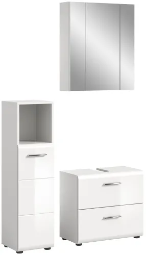 Bad Set Ice 2 | 3-teilig | weiß / weiß Hochglanz | mit Badaufsatzleuchte