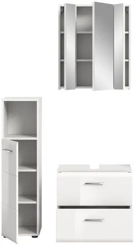 Bad Set Ice 2 | 3-teilig | weiß / weiß Hochglanz | ohne Badaufsatzleuchte