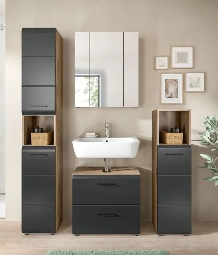 Bad Set Ice 2 | 4-teilig | Nox Oak / schwarz matt ohne