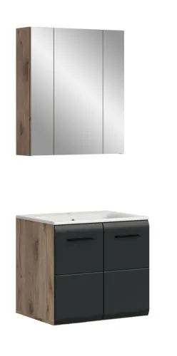 Bad Set Ice 3, 2-teilig, schwarz matt, im Bad mit Spiegelschrank und Waschtisch mit Unterschrank – Ansicht 2