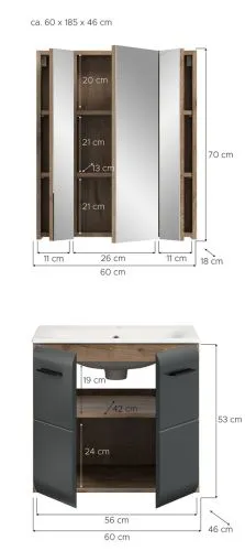 Bad Set Ice 3, 2-teilig, schwarz matt, im Bad mit Spiegelschrank und Waschtisch mit Unterschrank – Ansicht 5