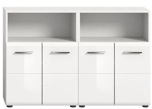 Bad Set Ice 3, 2-teilig, weiß Hochglanz, 2 Schränke mit Nischen oben und 4 Schubkästen unten, Metallfüße – Ansicht 4