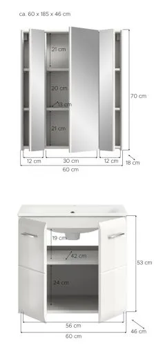 Bad Set Ice 3 | 2-teilig | weiß / weiß Hochglanz | inkl. Waschbecken ohne Aufsatzleuchte