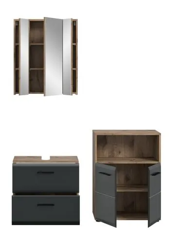 Bad Set Ice 3 | 3-teilig | Nox Oak / schwarz matt ohne 1