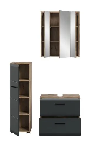 Bad Set Ice 3 | 3-teilig | Nox Oak / schwarz matt ohne