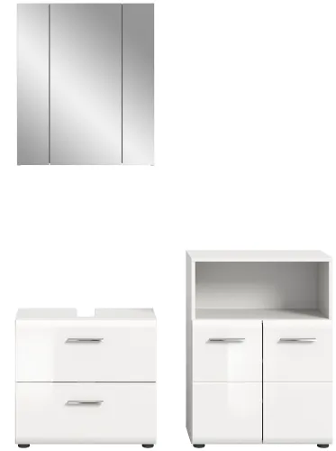Bad Set Ice 3 | 3-teilig | weiß / weiß Hochglanz | mit Badaufsatzleuchte