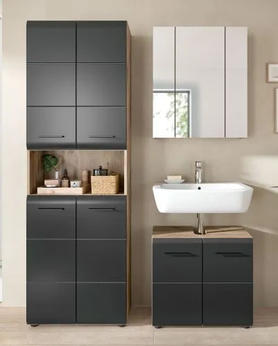 Bad Set Ice | 3-teilig | Nox Oak / schwarz matt mit Badaufsatzleuchte