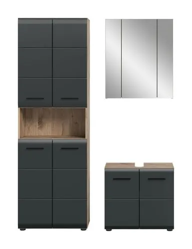 Bad Set Ice | 3-teilig | Nox Oak / schwarz matt mit Badaufsatzleuchte