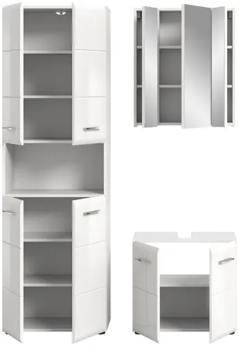 Bad Set Ice 4 | 3-teilig | weiß / weiß Hochglanz | mit Aufsatzleuchte