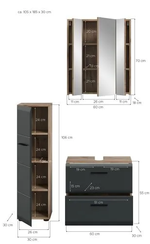 Bad Set Ice 3a | 3-teilig | Nox Oak / schwarz matt