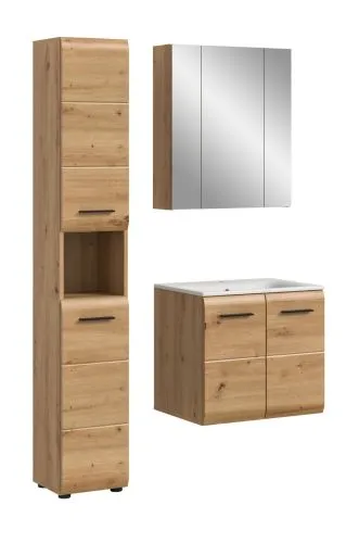 Bad Set Ice 4, 3-teilig, im Bad, Waschtisch mit Unterschrank, Spiegelschrank und Hochschrank nebeneinander – Ansicht 2