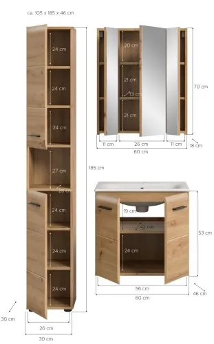Bad Set Ice 4 | 3-teilig | Artisan Oak ohne Beleuchtung