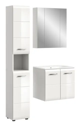 Bad Set Ice 4 | 3-teilig | weiß / weiß Hochglanz mit Badaufsatzleuchte