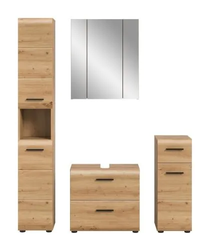 Bad Set Ice, 4-teilig, Artisan Eiche Dekor, im Bad, Waschbecken mit Unterschrank, Spiegelschrank und Seitenschränke – Ansicht 3