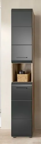 Bad Set Ice | 4-teilig | Nox Oak / schwarz matt mit Aufsatzleuchte