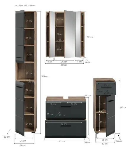 Bad Set Ice | 4-teilig | Nox Oak / schwarz matt ohne