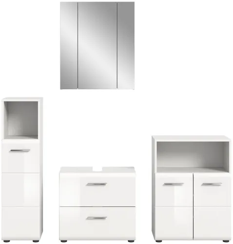 Bad Set Ice 7 | 4-teilig | weiß / weiß Hochglanz | mit Aufsatzleuchte