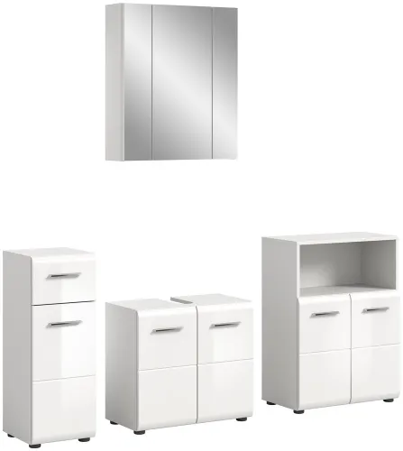 Bad Set Ice 8 | 4-teilig | weiß / weiß Hochglanz | mit Aufsatzleuchte