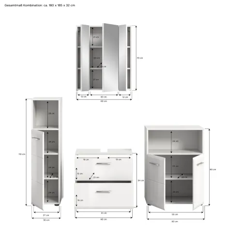 Bad Set Ice 7 | 4-teilig | weiß / weiß Hochglanz | ohne Aufsatzleuchte