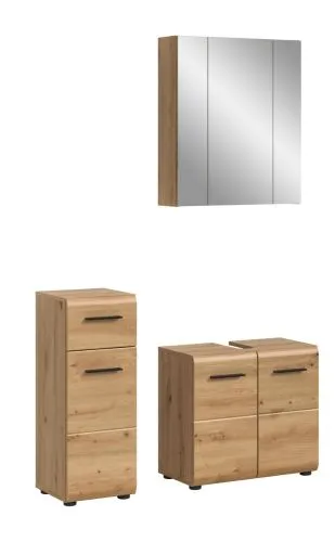 Bad Set Ice 5, 3-teilig, Artisan Eiche Dekor, im Bad, Spiegelschrank über Waschtisch mit Unterschrank und Seitenschrank – Ansicht 2