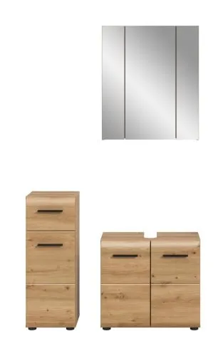Bad Set Ice 5, 3-teilig, Artisan Eiche Dekor, im Bad, Spiegelschrank über Waschtisch mit Unterschrank und Seitenschrank – Ansicht 3