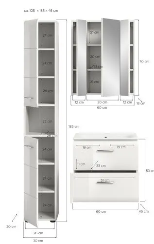 Bad Set Ice 5 | 3-teilig | weiß / weiß Hochglanz