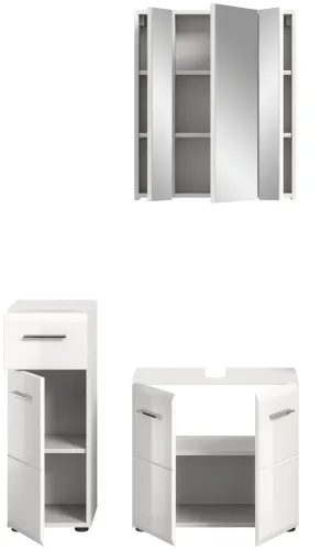 Bad Set Ice 5 | 3-teilig | weiß / weiß Hochglanz | mit Aufsatzleuchte