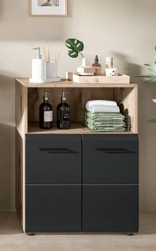 Bad Set Ice 6 | 3-teilig | Nox Oak / schwarz matt mit Aufsatzleuchte