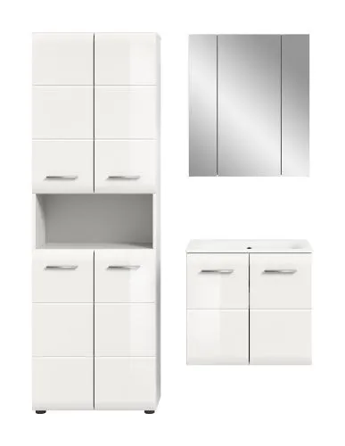 Bad Set Ice 6 | 3-teilig | weiß / weiß Hochglanz mit Badaufsatzleuchte
