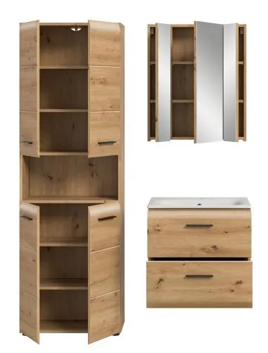 Bad Set Ice 7, 3-teilig, im Bad, Hochschrank mit offener Nische, Waschtisch mit Unterschrank und Spiegelschrank – Ansicht 4