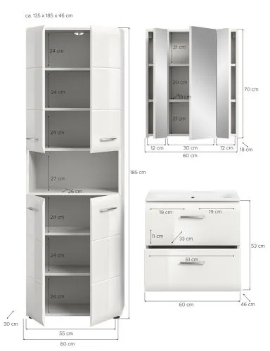 Bad Set Ice 7 | 3-teilig | weiß / weiß Hochglanz