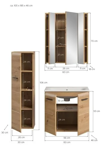 Bad Set Ice 8 | 3-teilig | Artisan Oak ohne Beleuchtung