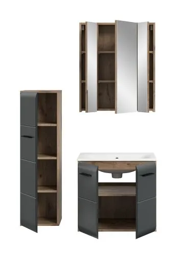 Bad Set Ice 8 | 3-teilig | Nox Oak / schwarz matt ohne