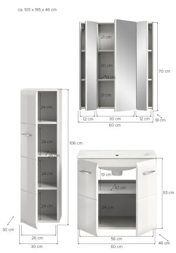 Bad Set Ice 8 | 3-teilig | weiß / weiß Hochglanz