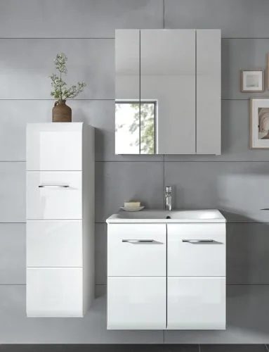 Bad Set Ice 8 | 3-teilig | weiß / weiß Hochglanz ohne Badaufsatzleuchte